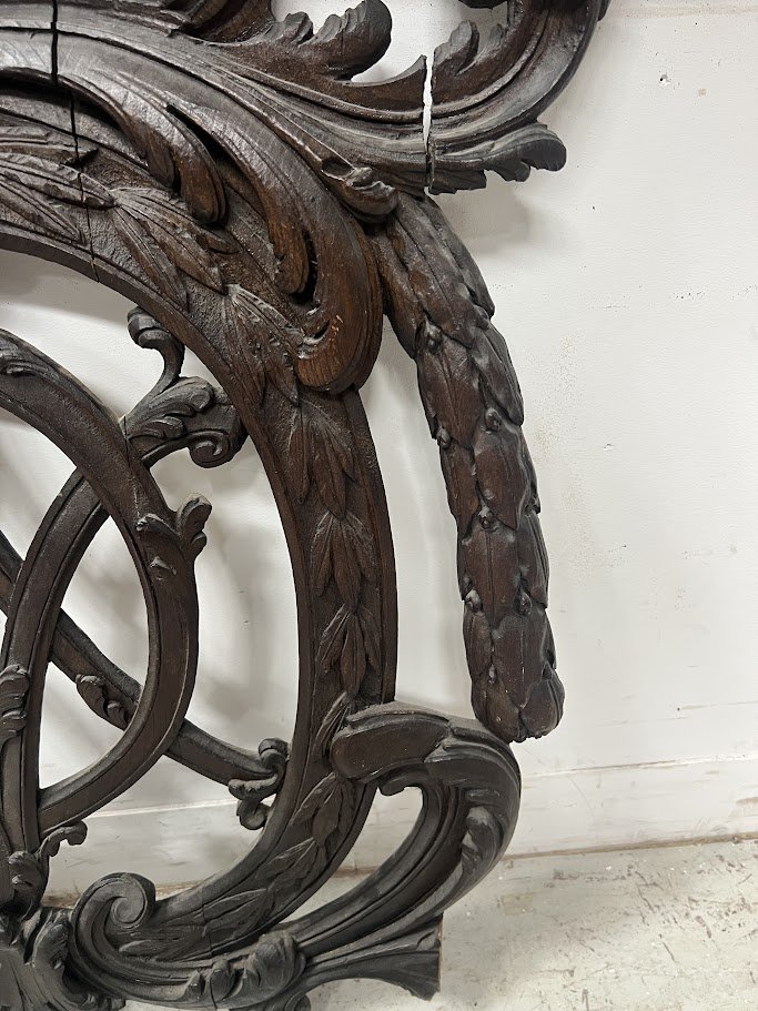 Architectural Element In Carved Oak Monogrammed 18th Century-photo-5