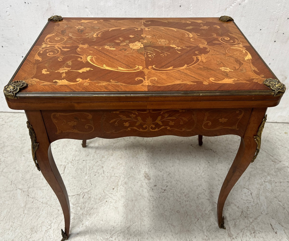 Louis XV Style Games Table With Inlaid Decoration XX Century