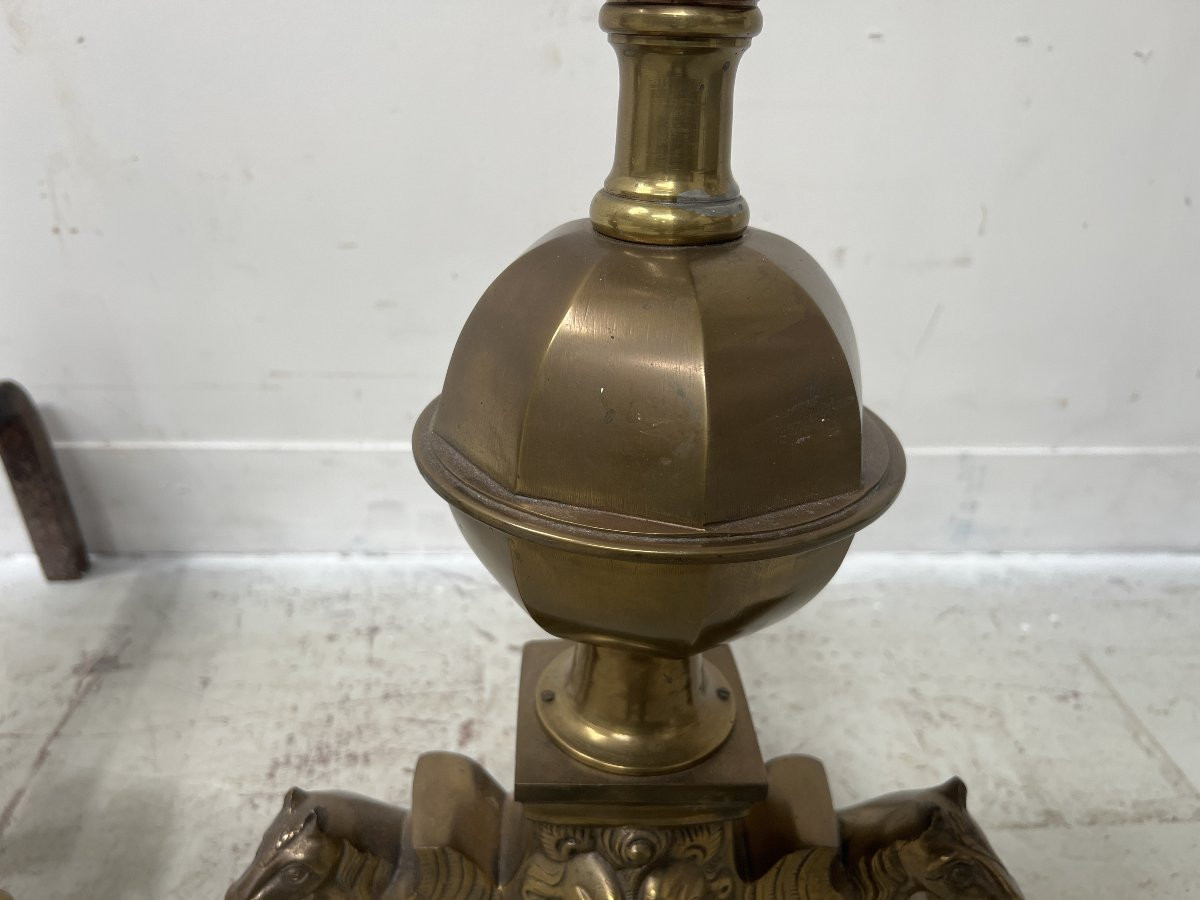 Pair Of Brass Log-holder Andirons, 20th Century-photo-2