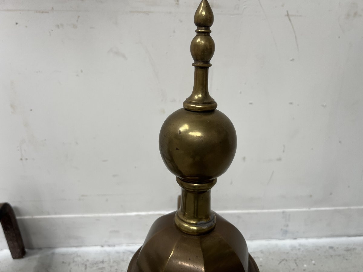 Pair Of Brass Log-holder Andirons, 20th Century-photo-3