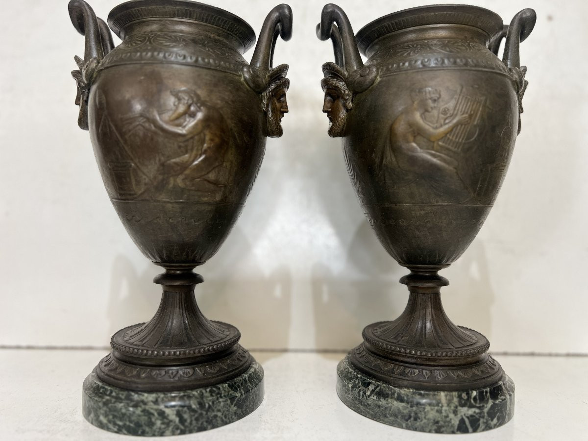Paire de vases en régule patiné du XIX siècle-photo-8