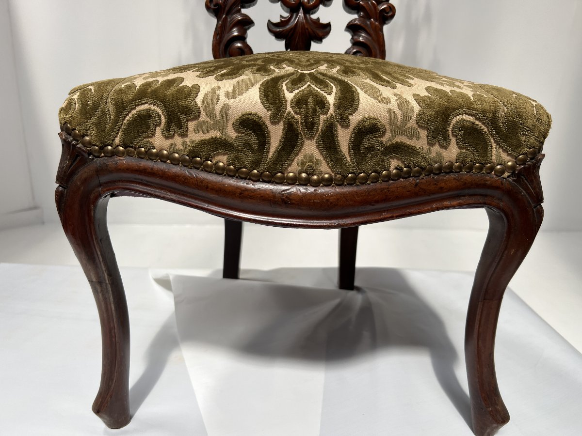 Chaise chauffeuse d'époque Napoléon III en acajou sculpté XIX siècle-photo-2