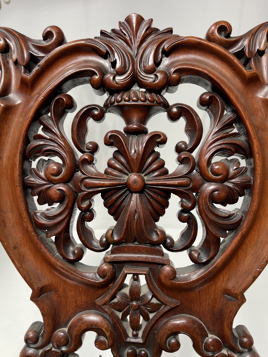 Chaise chauffeuse d'époque Napoléon III en acajou sculpté XIX siècle-photo-4