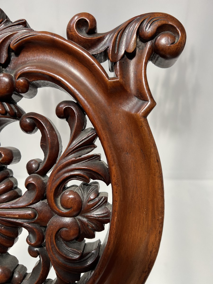 Chaise chauffeuse d'époque Napoléon III en acajou sculpté XIX siècle-photo-4