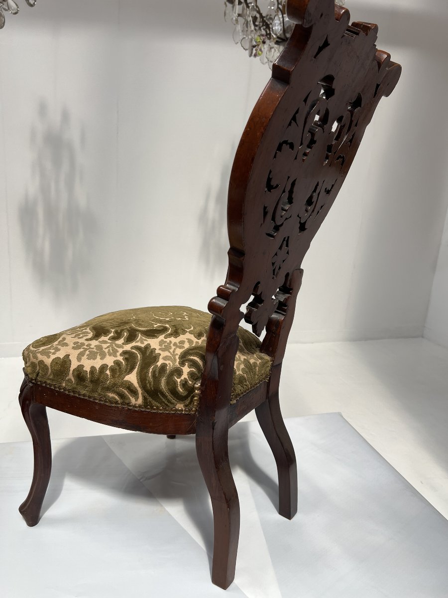 Chaise chauffeuse d'époque Napoléon III en acajou sculpté XIX siècle-photo-7