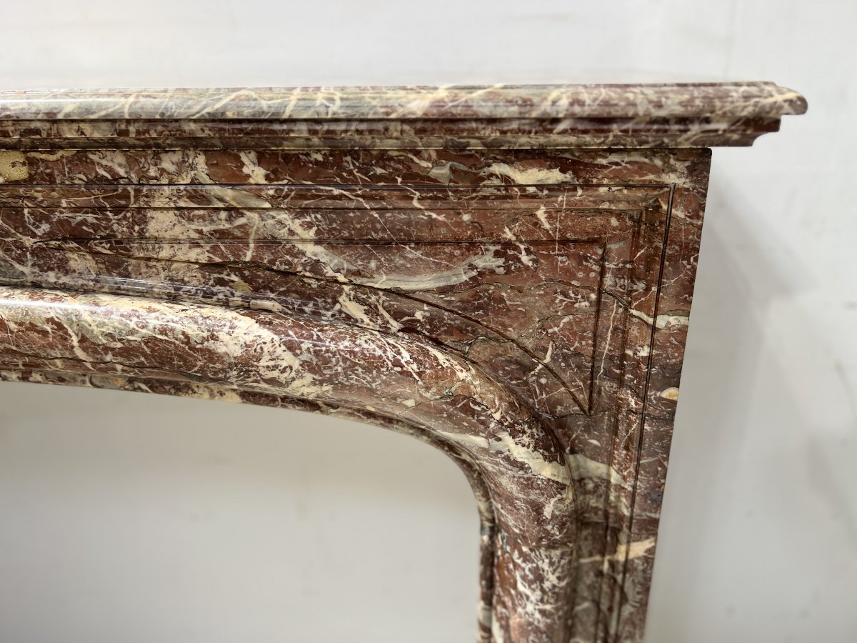 Louis XIV Style Mantel In Red Speckled Marble XIX Century-photo-2