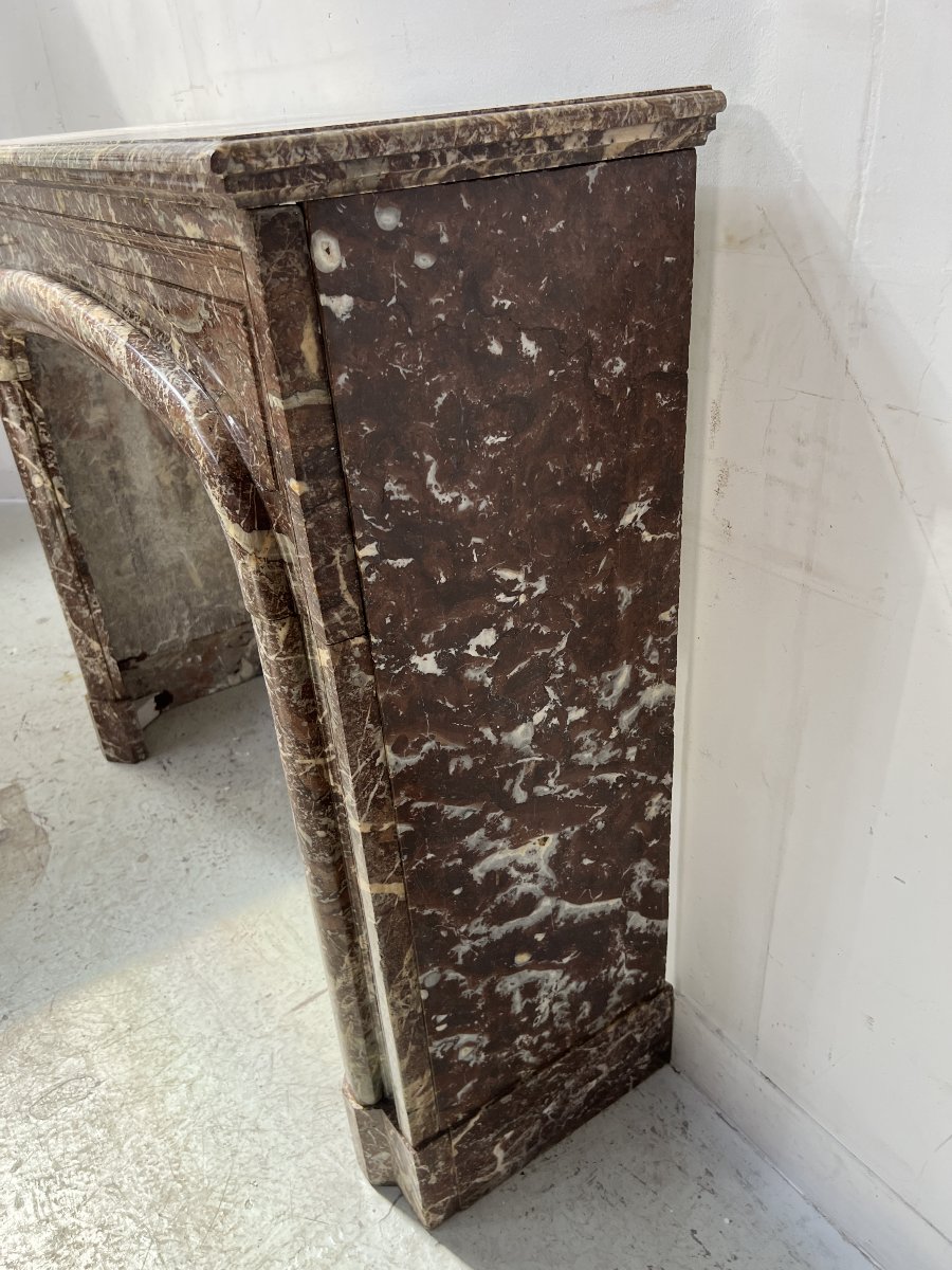 Louis XIV Style Mantel In Red Speckled Marble XIX Century-photo-3