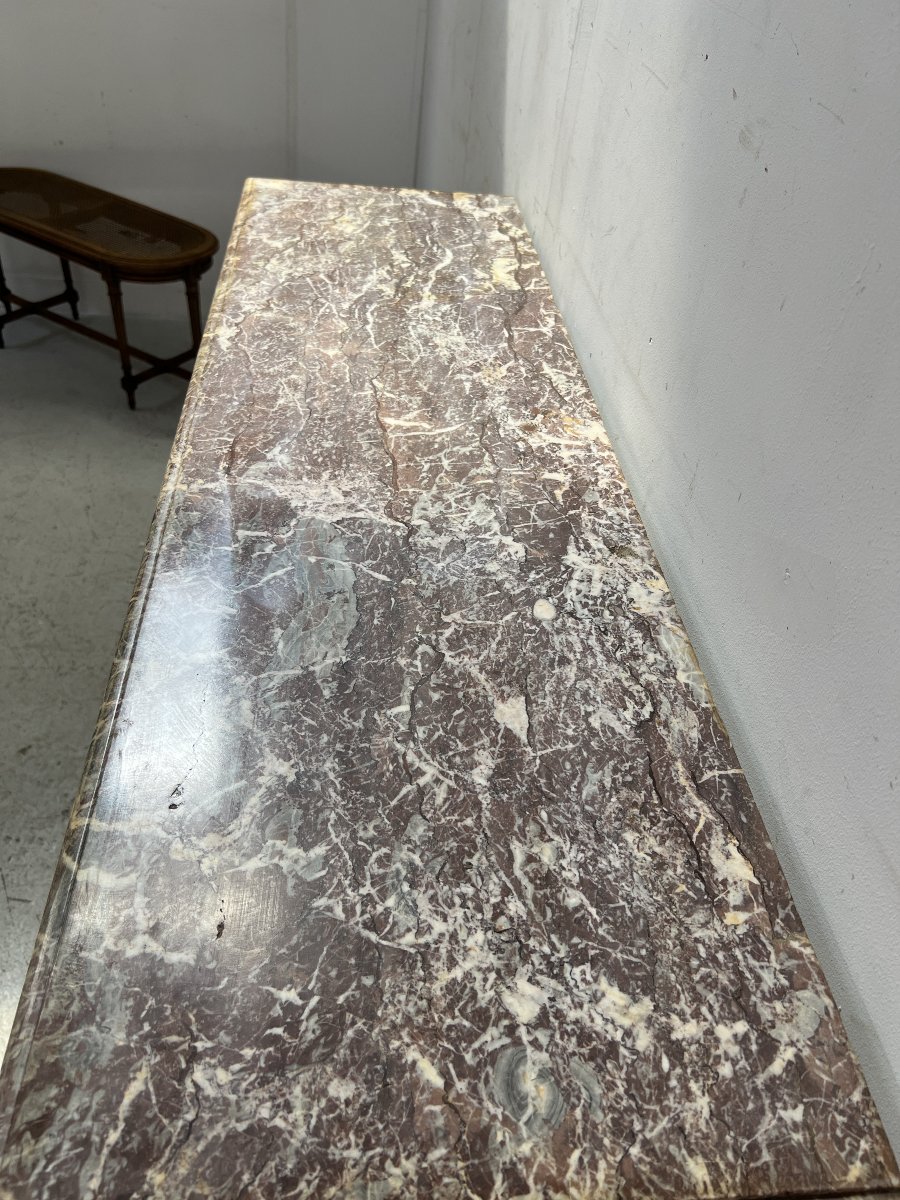 Louis XIV Style Mantel In Red Speckled Marble XIX Century-photo-4