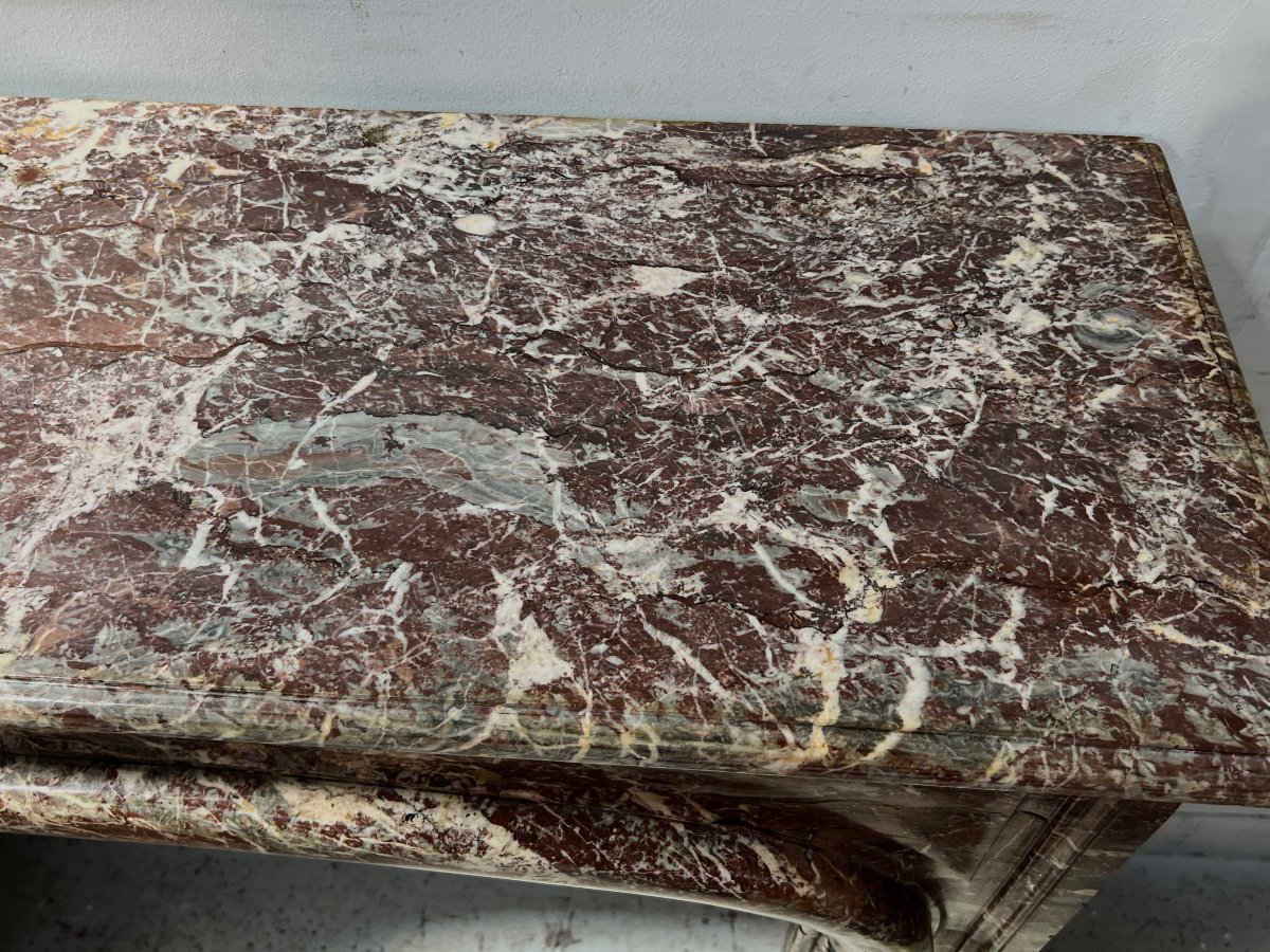 Louis XIV Style Mantel In Red Speckled Marble XIX Century-photo-5