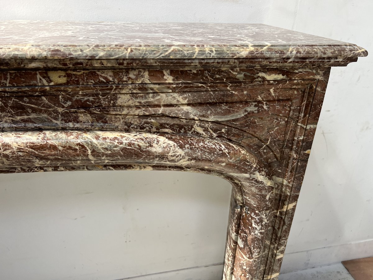 Louis XIV Style Mantel In Red Speckled Marble XIX Century-photo-6