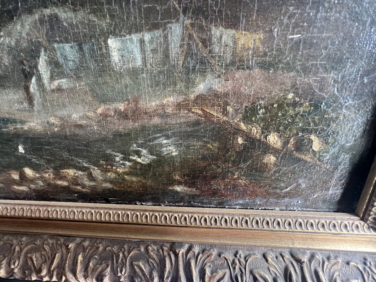 Huile sur toile " Le village en montagne " signature de l'artiste XX siècle-photo-4