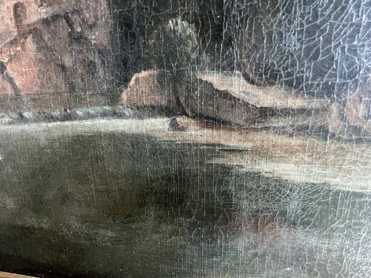 Huile sur toile " Le village en montagne " signature de l'artiste XX siècle-photo-5