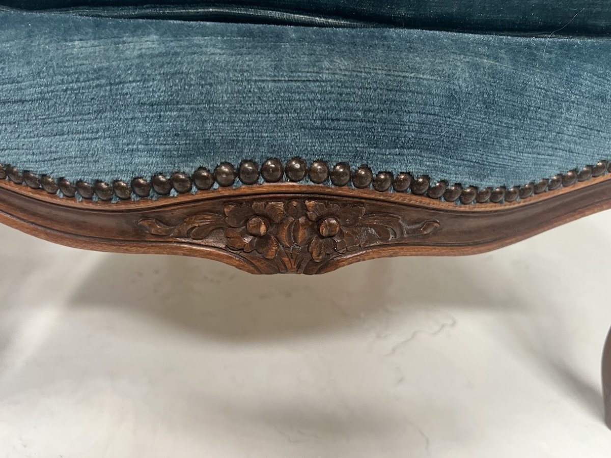 Pair Of Louis XV Style Bergères In Natural Wood XX Century-photo-3