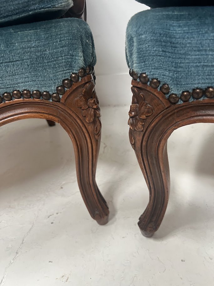 Pair Of Louis XV Style Bergères In Natural Wood XX Century-photo-4