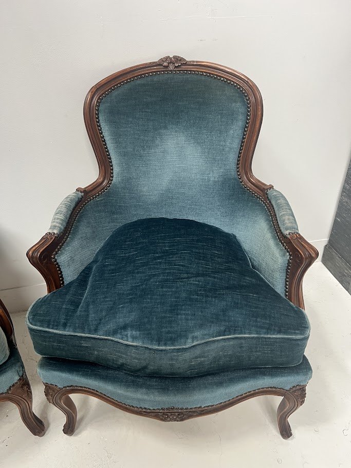 Pair Of Louis XV Style Bergères In Natural Wood XX Century-photo-2