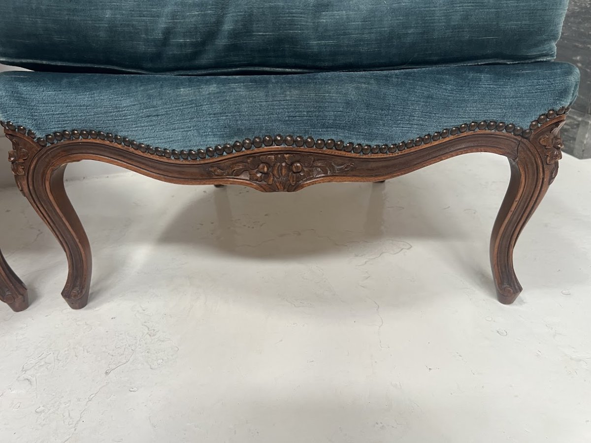 Pair Of Louis XV Style Bergères In Natural Wood XX Century-photo-5
