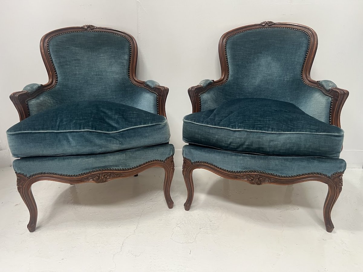 Pair Of Louis XV Style Bergères In Natural Wood XX Century-photo-7
