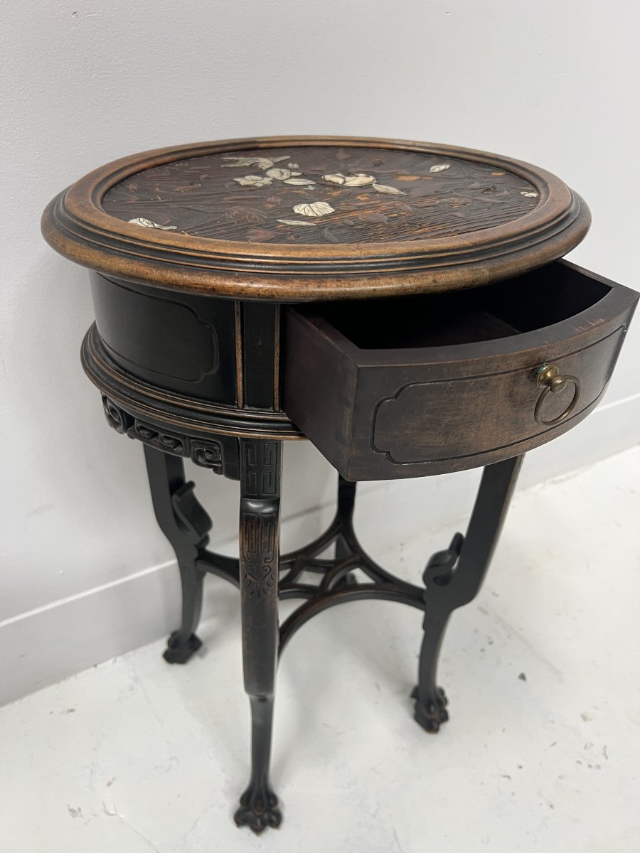 Asian-style Pedestal Table In Natural Wood XX Century-photo-2