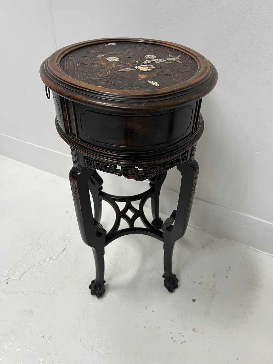 Asian-style Pedestal Table In Natural Wood XX Century-photo-4