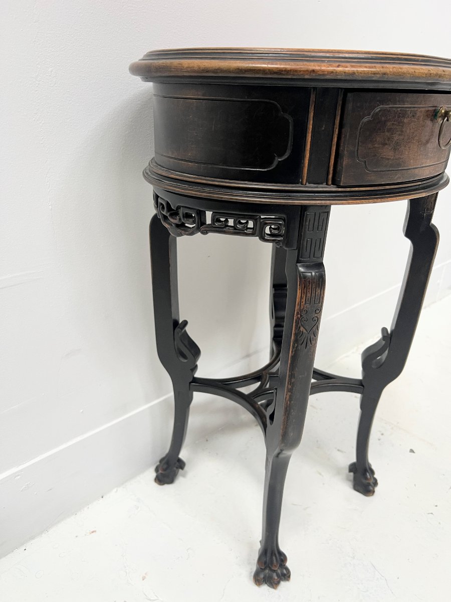 Asian-style Pedestal Table In Natural Wood XX Century-photo-6