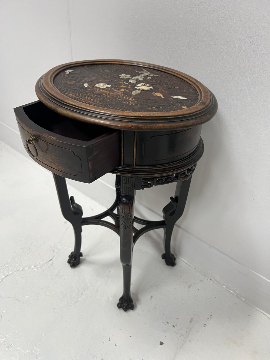 Asian-style Pedestal Table In Natural Wood XX Century-photo-7