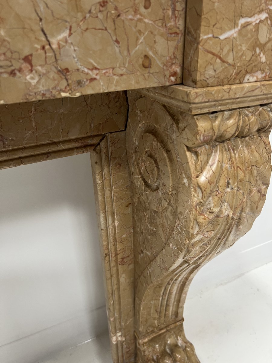 Cheminée Napoléon III a pieds griffes en marbre moucheté XIX siècle-photo-3