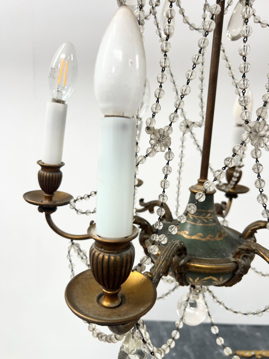 Lustre de style Louis XVI a guirlande de perle et tole peinte XX siècle-photo-2