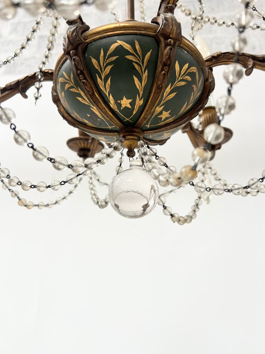 Lustre de style Louis XVI a guirlande de perle et tole peinte XX siècle-photo-3