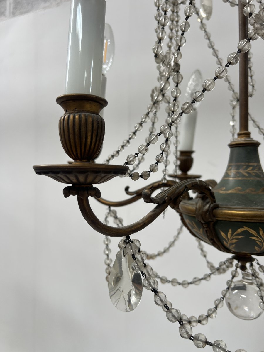 Lustre de style Louis XVI a guirlande de perle et tole peinte XX siècle-photo-4