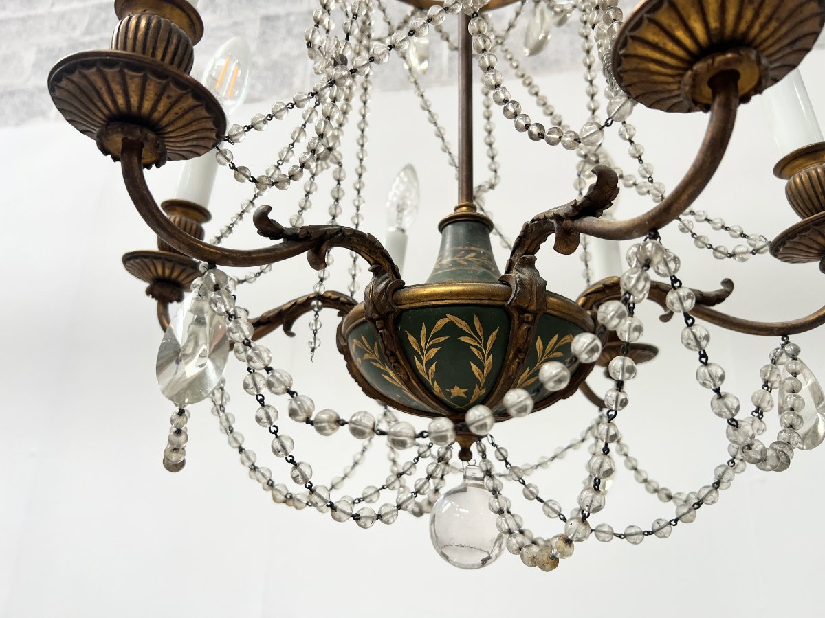 Lustre de style Louis XVI a guirlande de perle et tole peinte XX siècle-photo-1