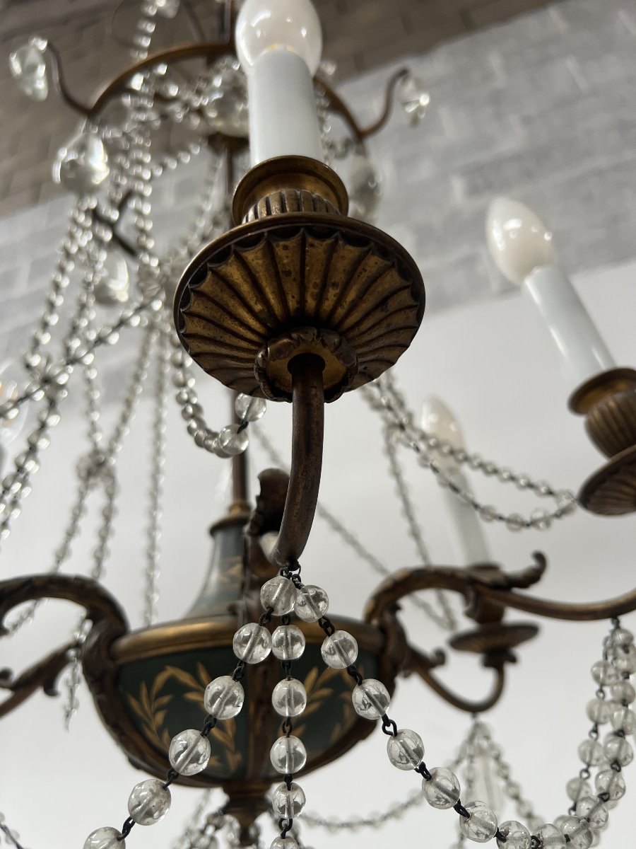 Lustre de style Louis XVI a guirlande de perle et tole peinte XX siècle-photo-2