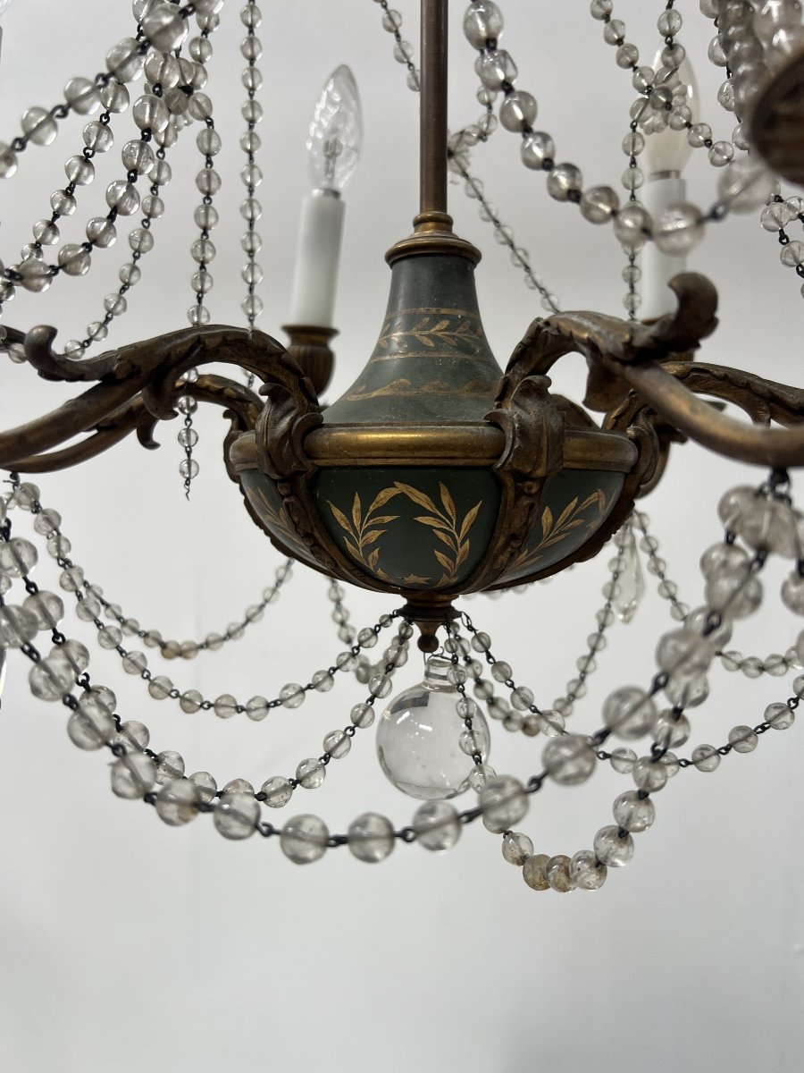 Lustre de style Louis XVI a guirlande de perle et tole peinte XX siècle-photo-3