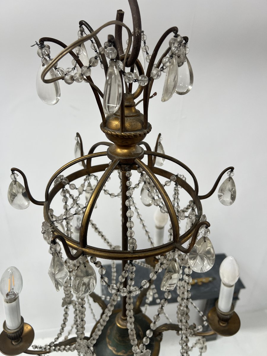 Lustre de style Louis XVI a guirlande de perle et tole peinte XX siècle-photo-4