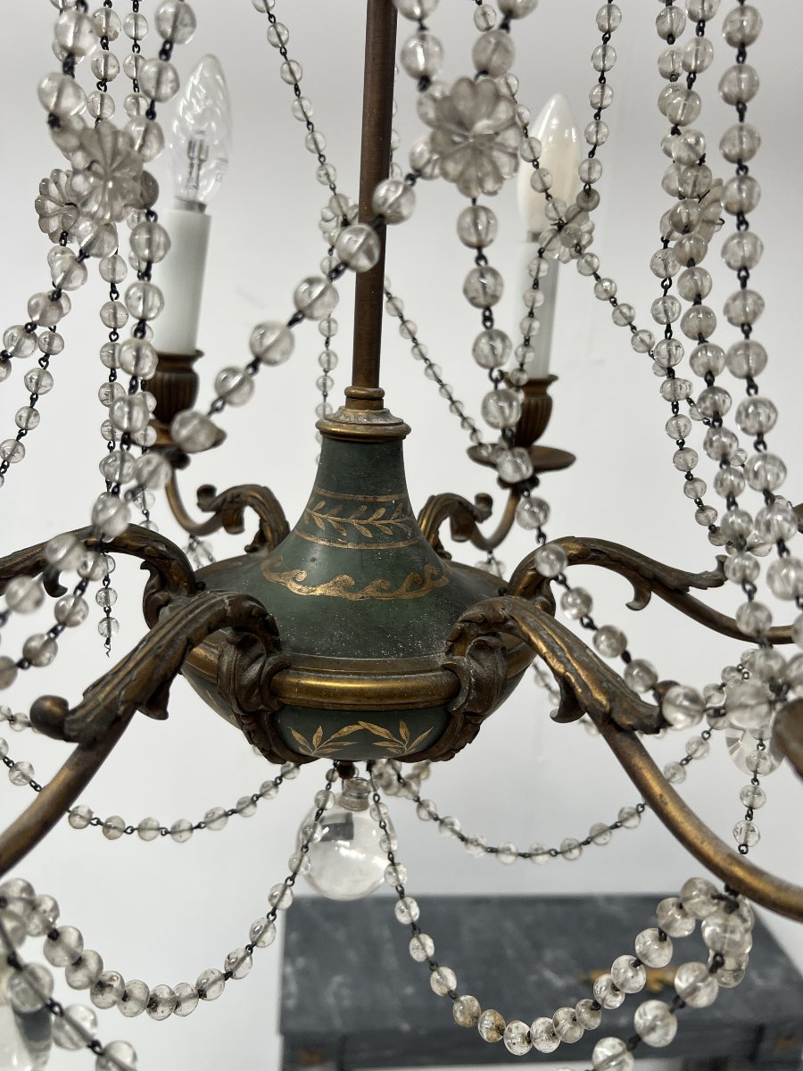 Lustre de style Louis XVI a guirlande de perle et tole peinte XX siècle-photo-5