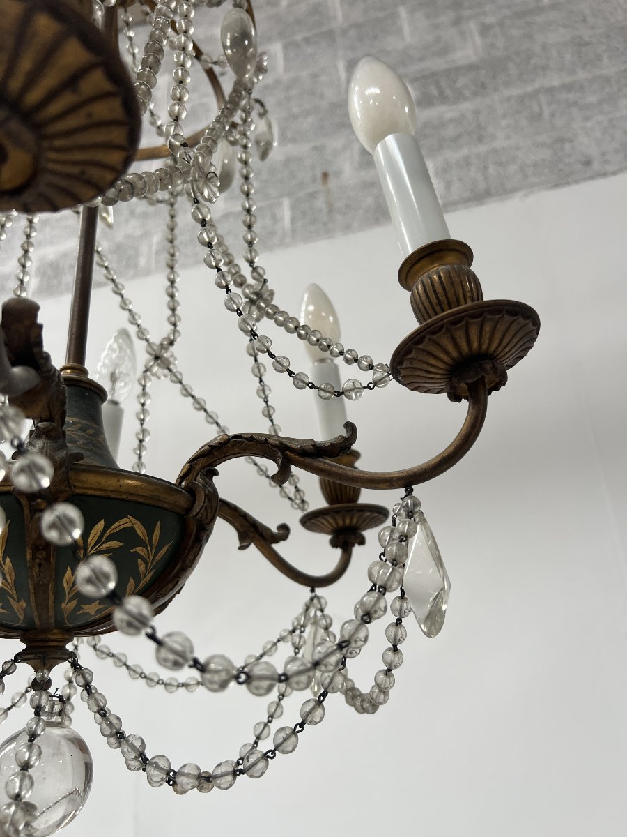 Lustre de style Louis XVI a guirlande de perle et tole peinte XX siècle-photo-6