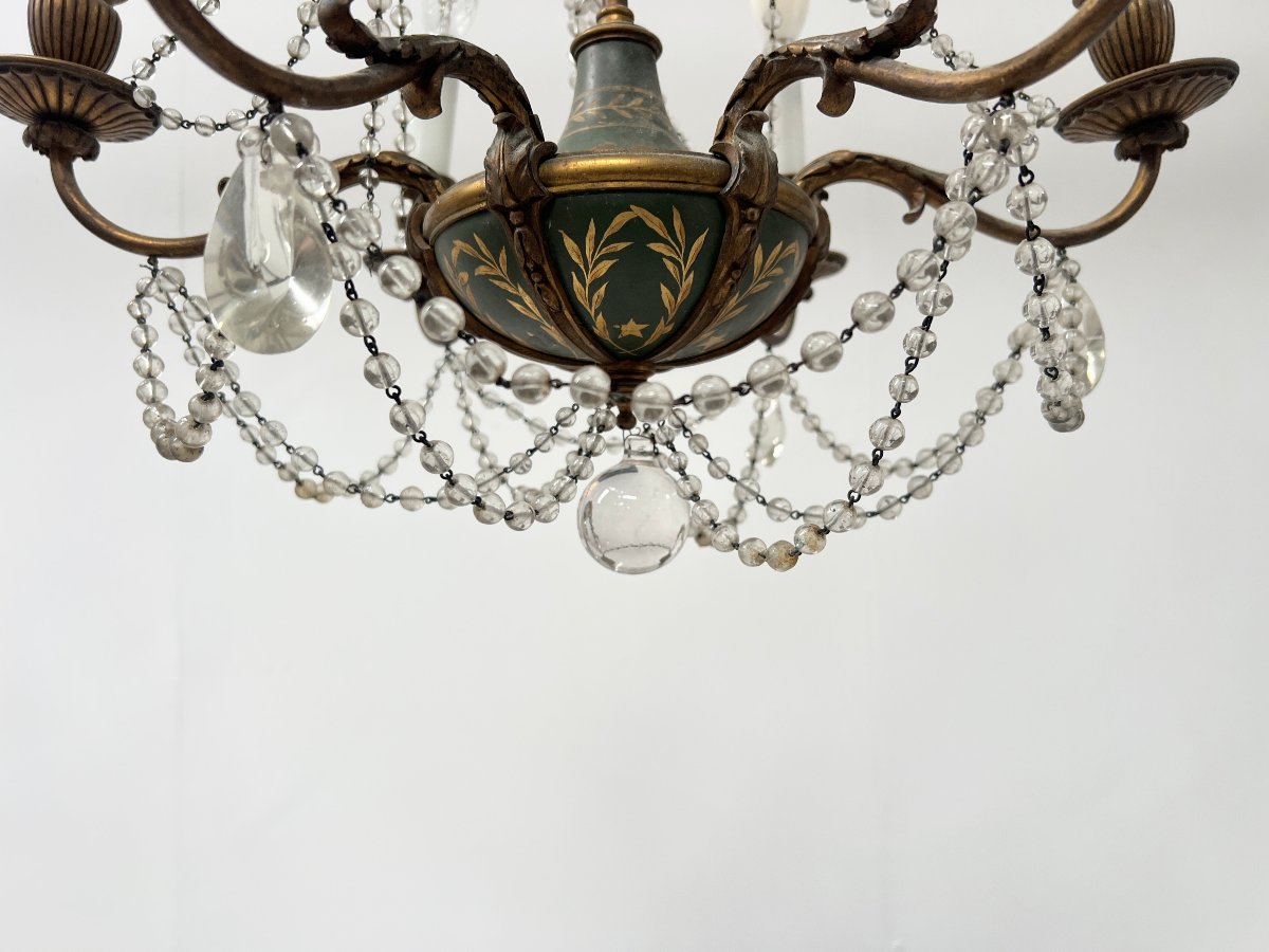 Lustre de style Louis XVI a guirlande de perle et tole peinte XX siècle-photo-8