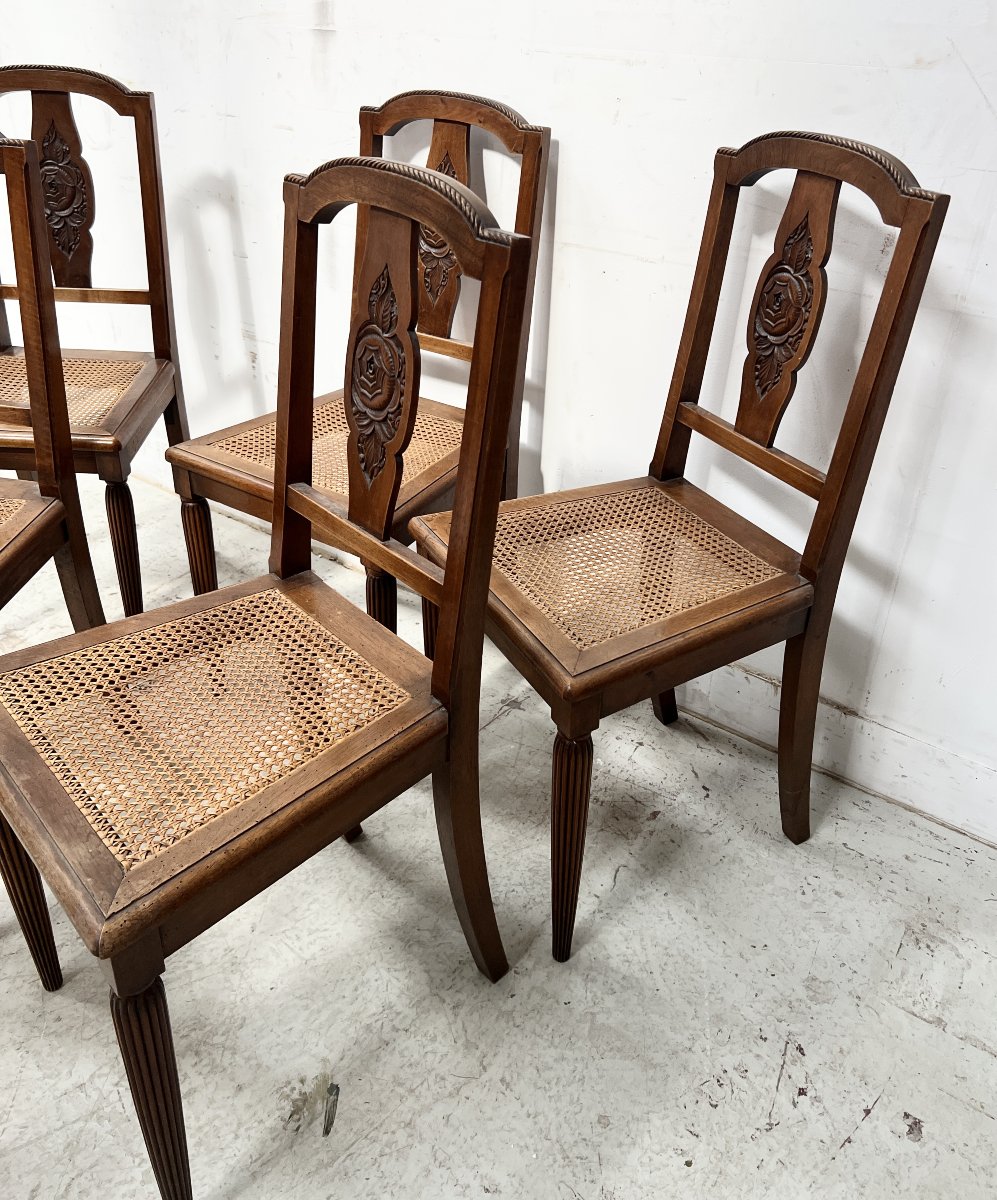 Suite de six chaises Art Déco en noyer massif XX siècle-photo-2