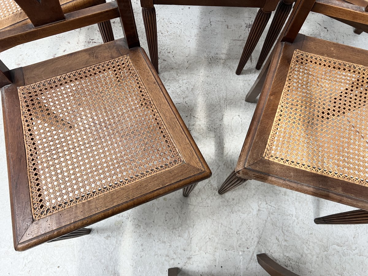 Suite de six chaises Art Déco en noyer massif XX siècle-photo-4