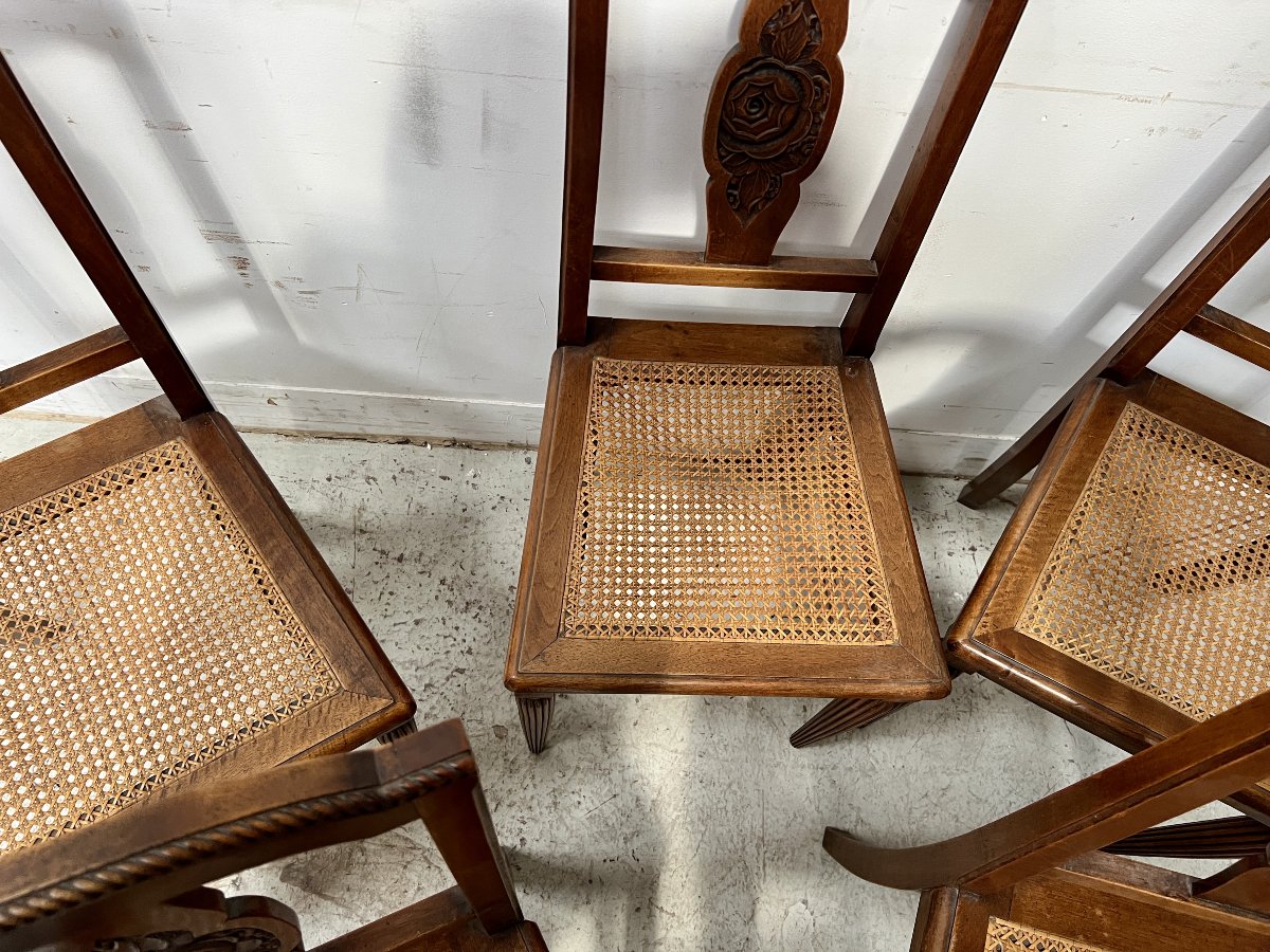 Suite de six chaises Art Déco en noyer massif XX siècle-photo-1