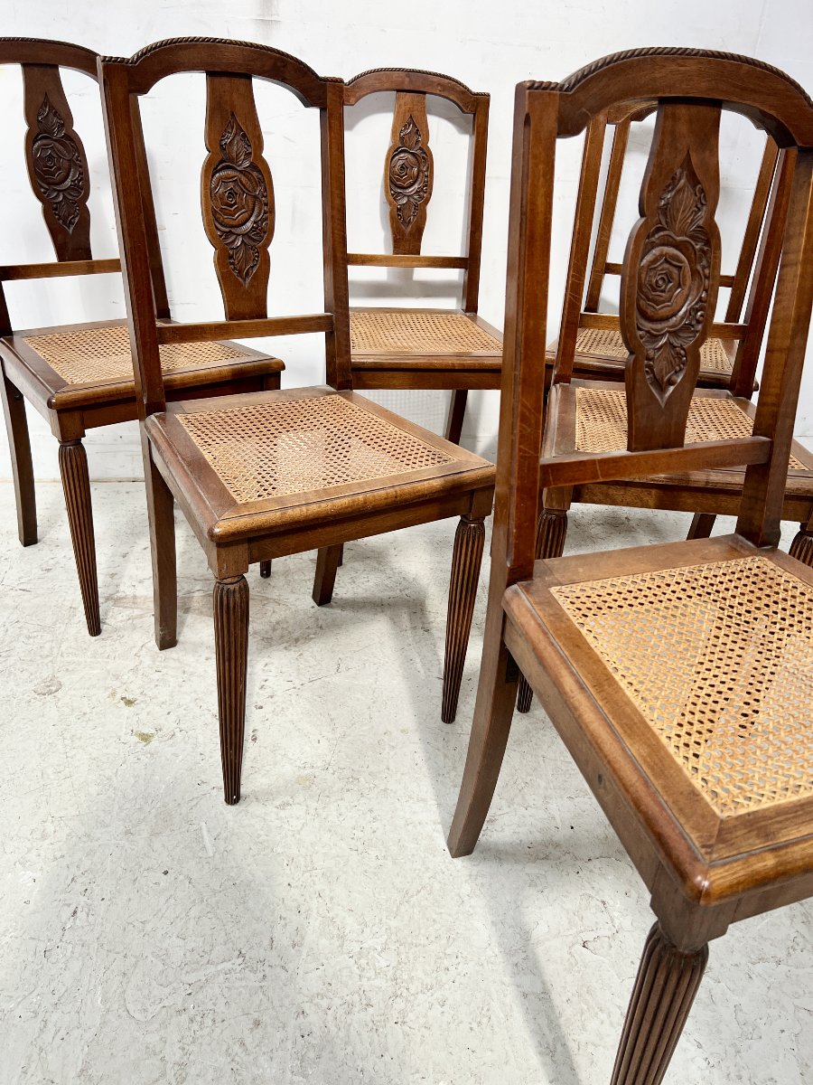 Suite de six chaises Art Déco en noyer massif XX siècle-photo-8