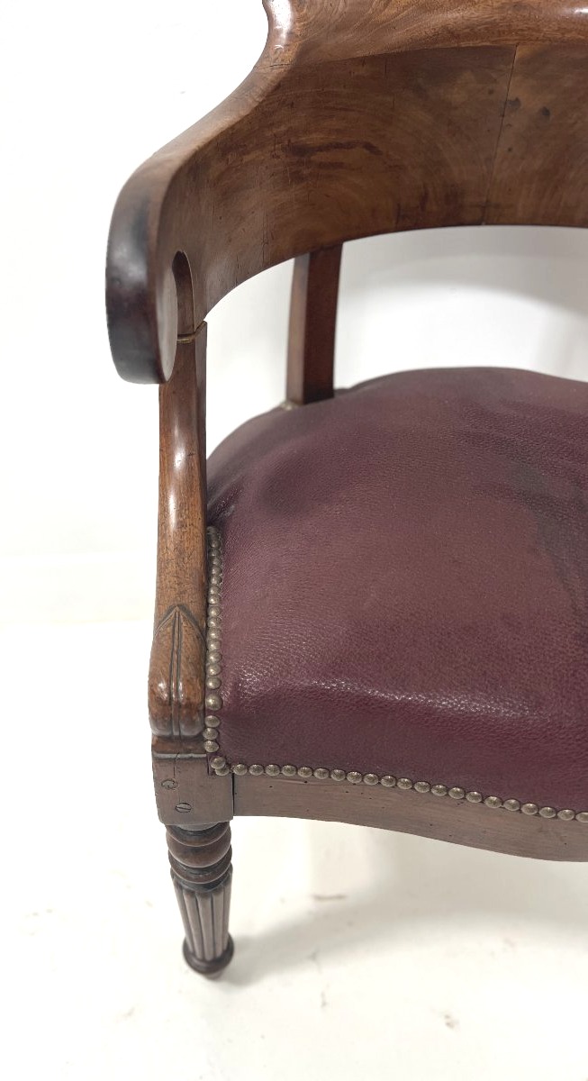Fauteuil de bureau de style Empire en acajou et placage XIX siècle-photo-3