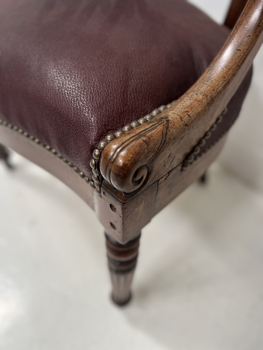 Fauteuil de bureau de style Empire en acajou et placage XIX siècle-photo-2