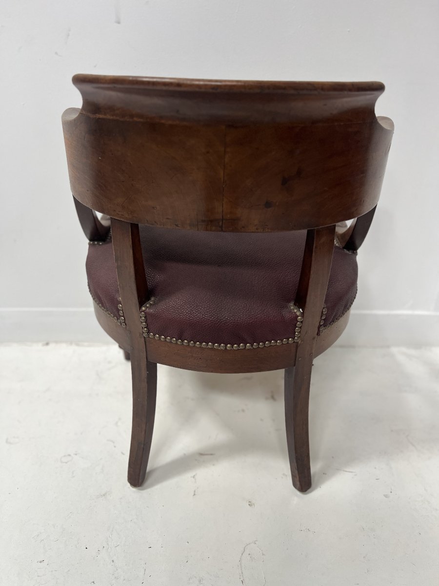 Fauteuil de bureau de style Empire en acajou et placage XIX siècle-photo-4