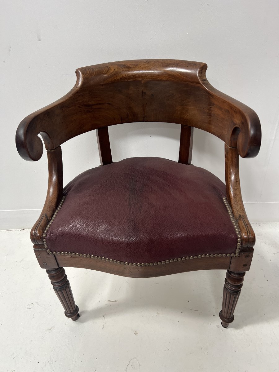 Fauteuil de bureau de style Empire en acajou et placage XIX siècle-photo-5