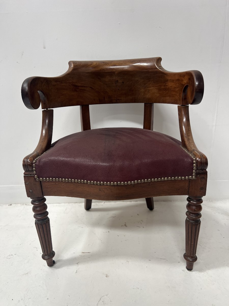 Fauteuil de bureau de style Empire en acajou et placage XIX siècle-photo-7