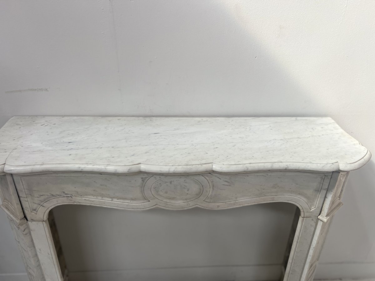 Cheminée de style Louis XV Model Pompadour Marbre blanc de Carrare XX siècle-photo-8