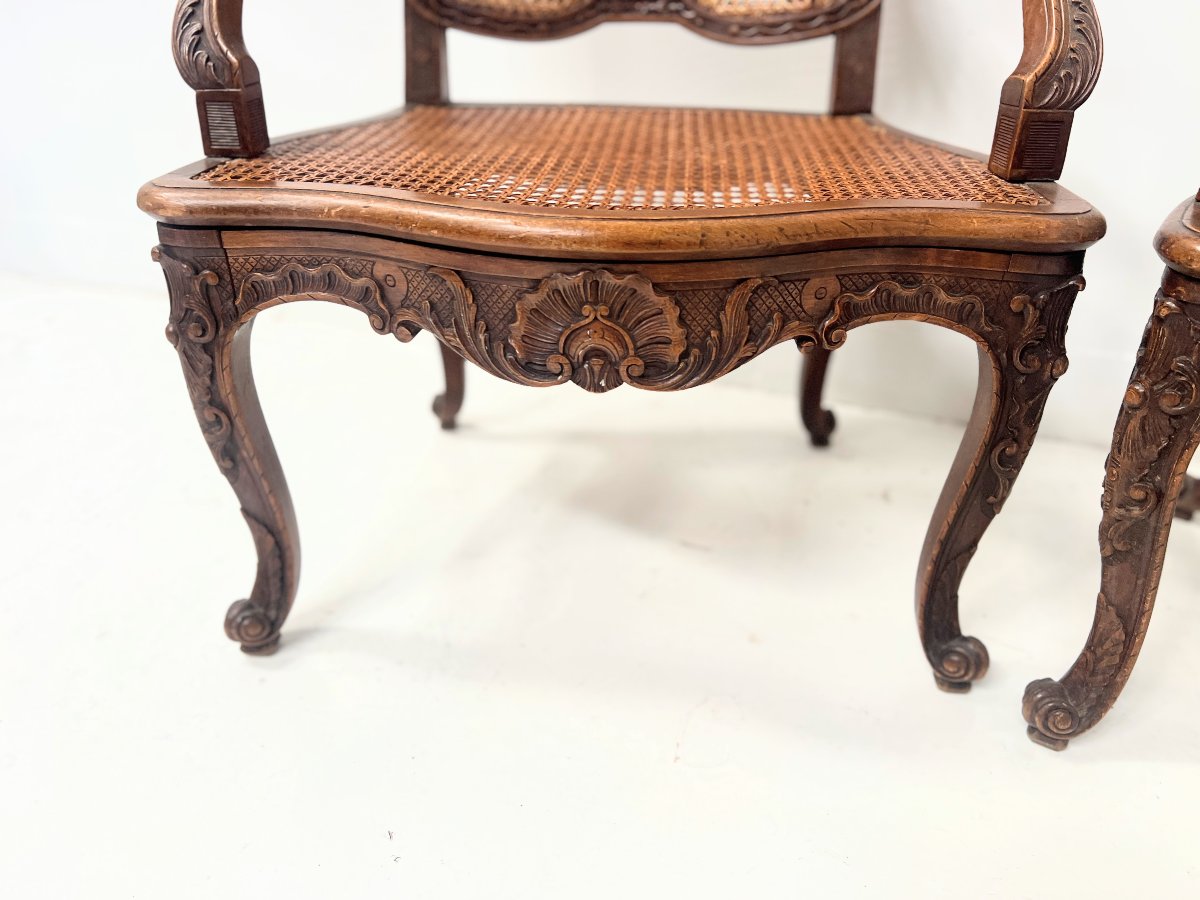 Paire de fauteuils de style Régence en bois naturel XIX siècle-photo-4
