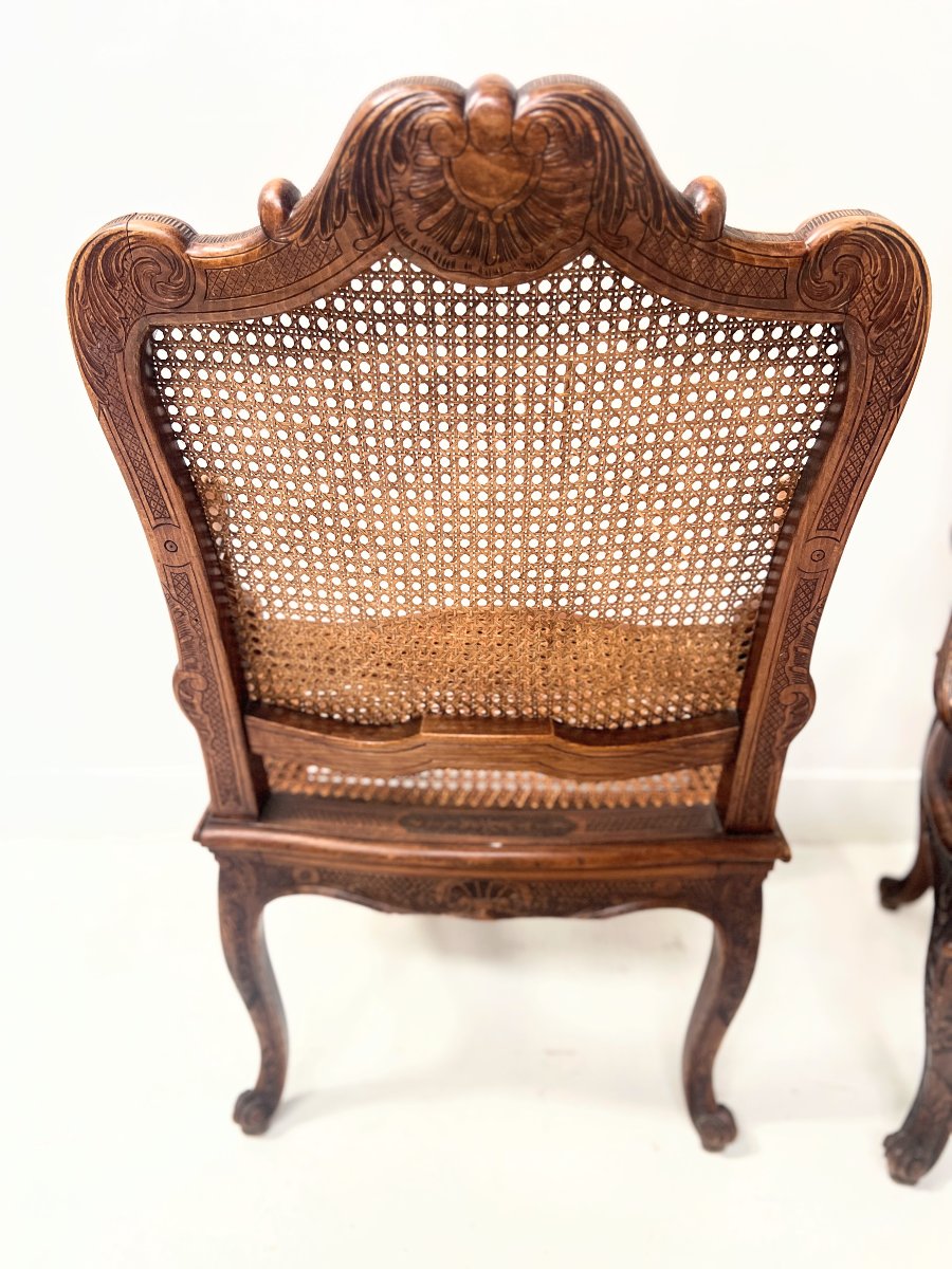 Paire de fauteuils de style Régence en bois naturel XIX siècle-photo-1