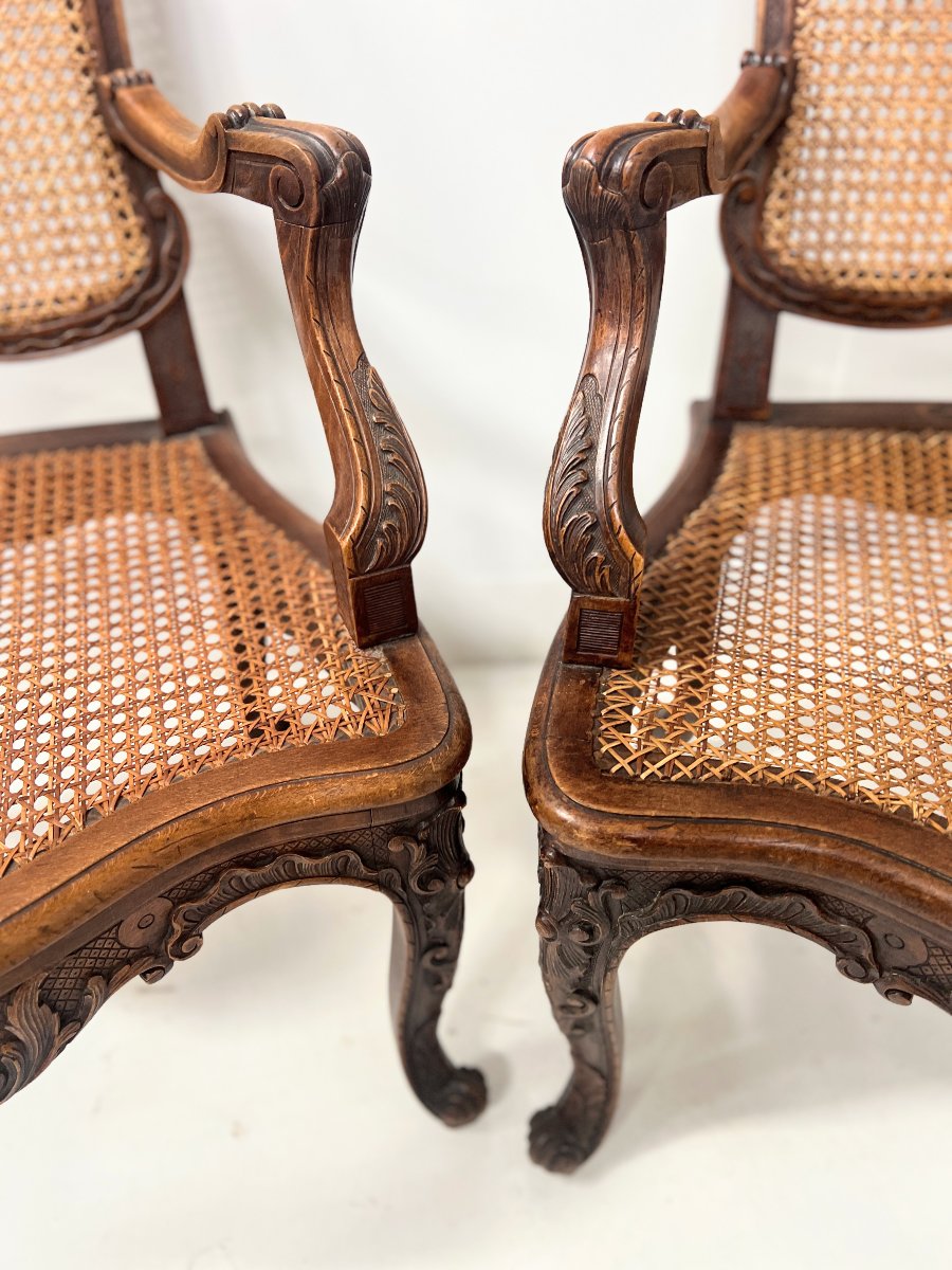 Paire de fauteuils de style Régence en bois naturel XIX siècle-photo-2