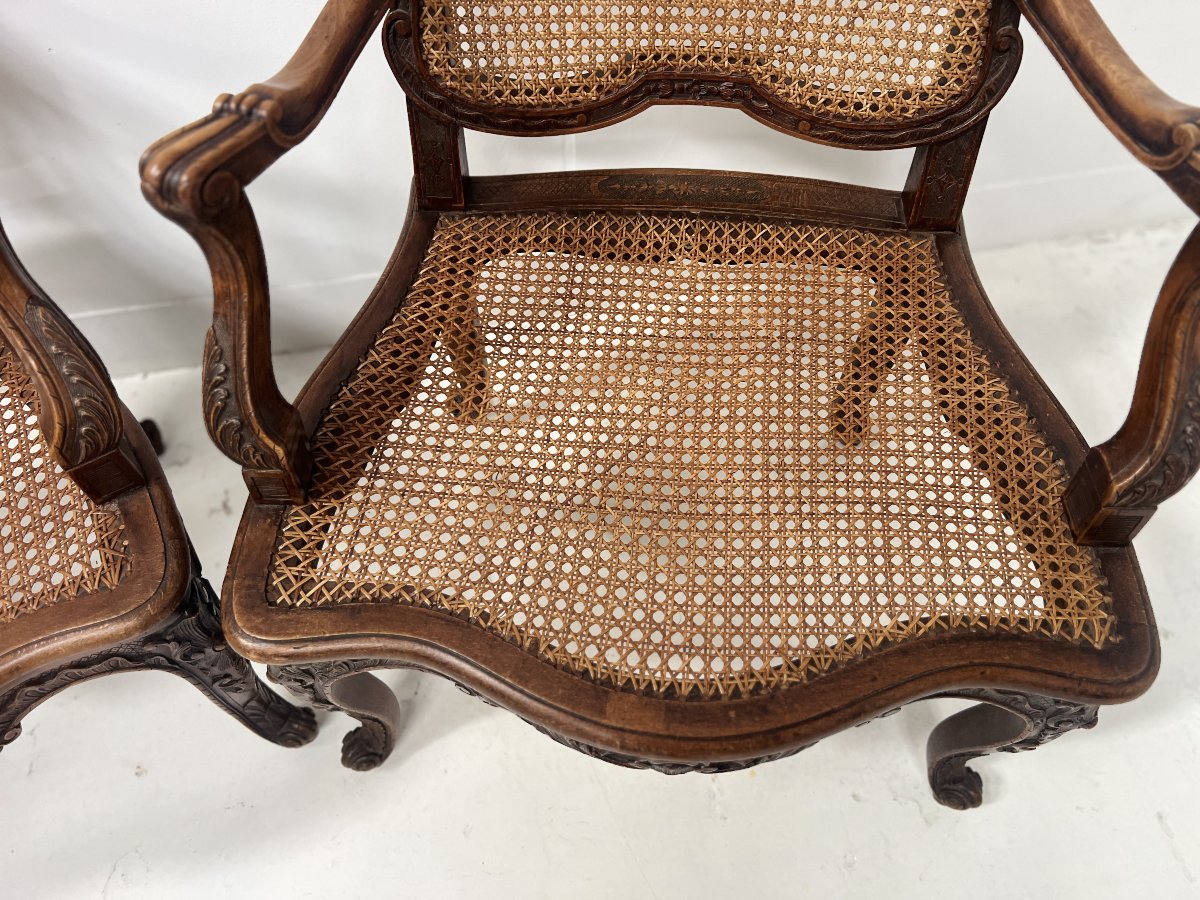 Paire de fauteuils de style Régence en bois naturel XIX siècle-photo-4